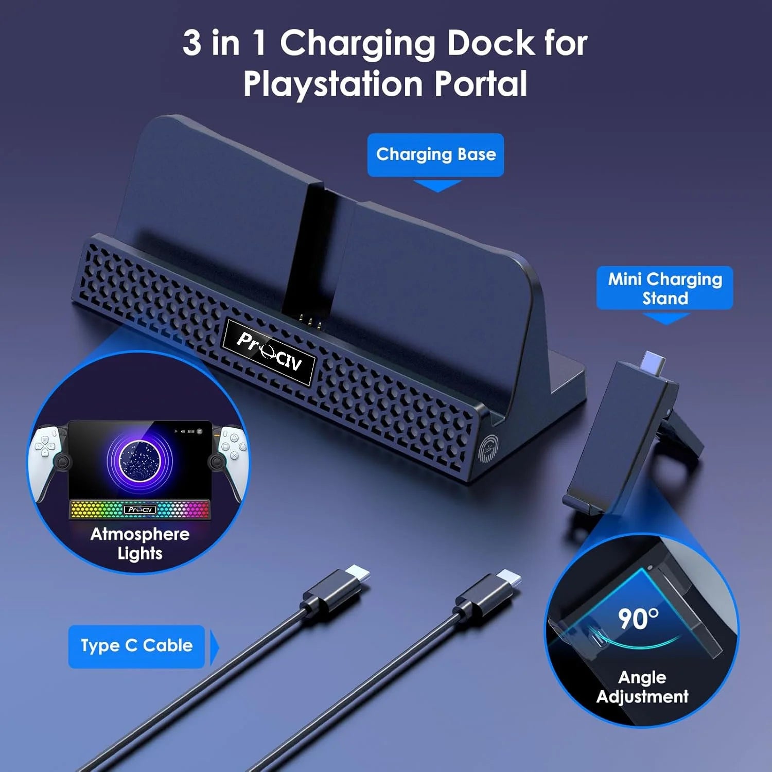 3-in-1 RGB Charging Dock for Playstation Portal