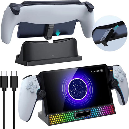 Charging Dock for Playstation Portal, 3 in 1 Charging Stand for PS5 Portal with 14 RGB Light and 4.9Ft USB C Charging Cable, Portable Charger Accessories for Playstation Portal Remote Player(Black)
